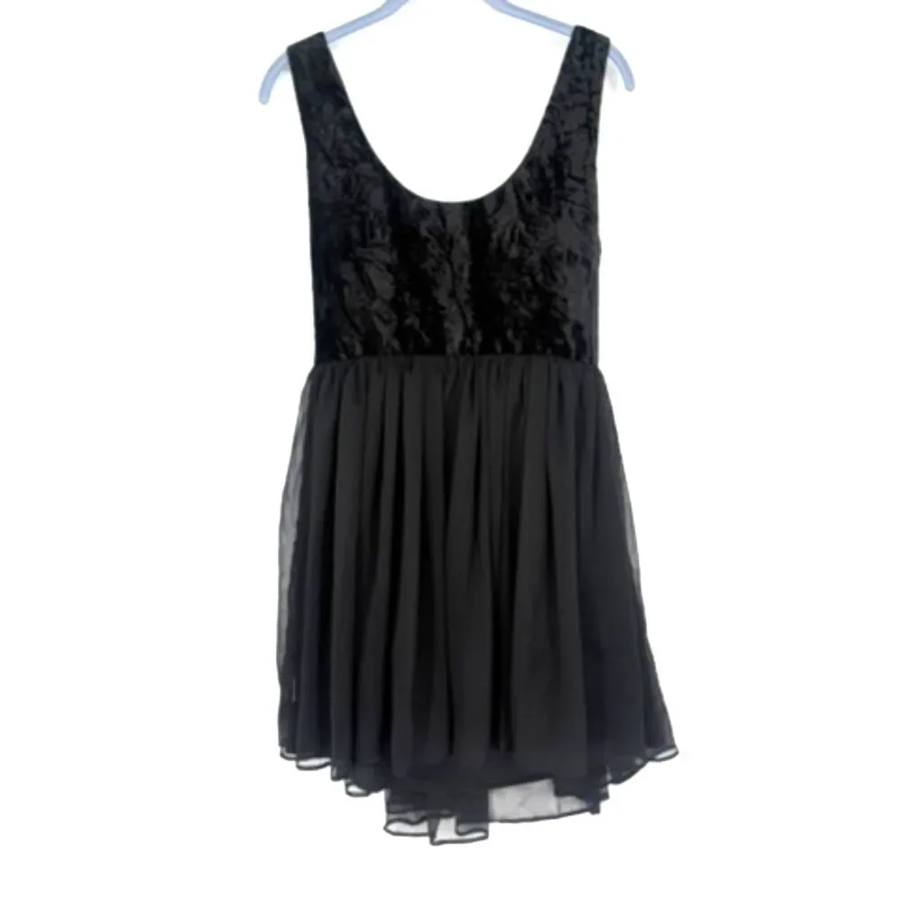 Free People Black Crushed Velvet Fit and Flare Dress Size 10